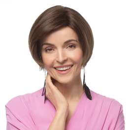 Natural women's wig made of Slavic virgin hair, medium brown with light highlights PRIA #8/10+14H