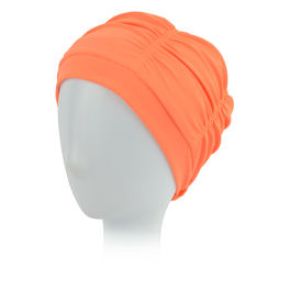 Light and comfortable bath turban with decorative draping of fabric around the head in orange AQUA2 # 308.