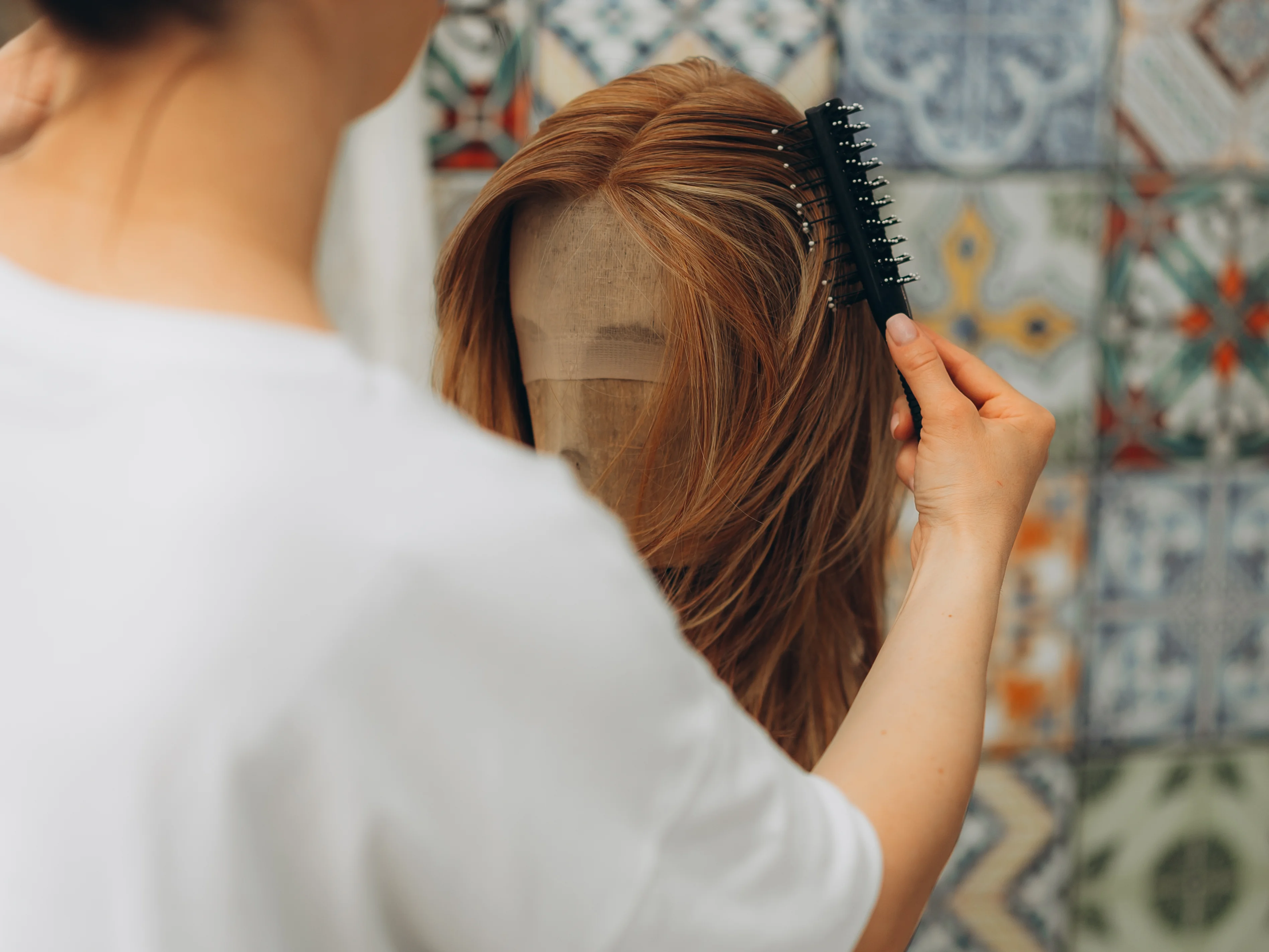 Natural brunette wig styled for everyday wear